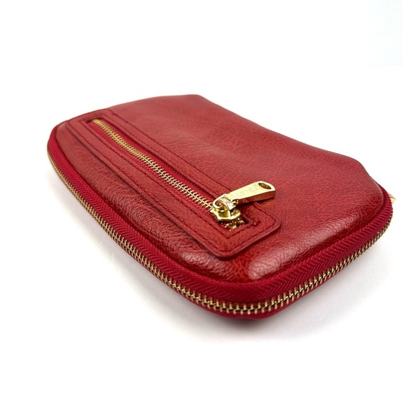 Colab Wallet Red Faux Leather Zip Around Organizer Gold Hardware Clutch - Picture 6 of 12